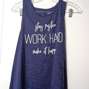 Stay Positive Work Hard Make it Happen Navy Blue Tank Top Womens L Apt 9 Active